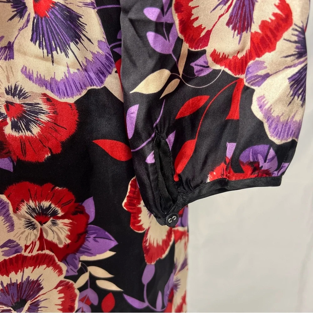 Johnny Was 100% silk floral patterned dress with drawstring waist.